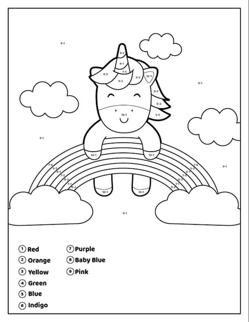 Coloriage Magique Arc-en-ciel et Licorne coloriage magique