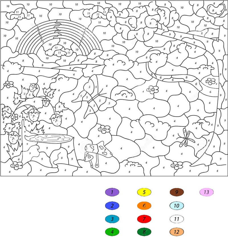 Coloriage Magique Forêt et arc-en-ciel coloriage magique