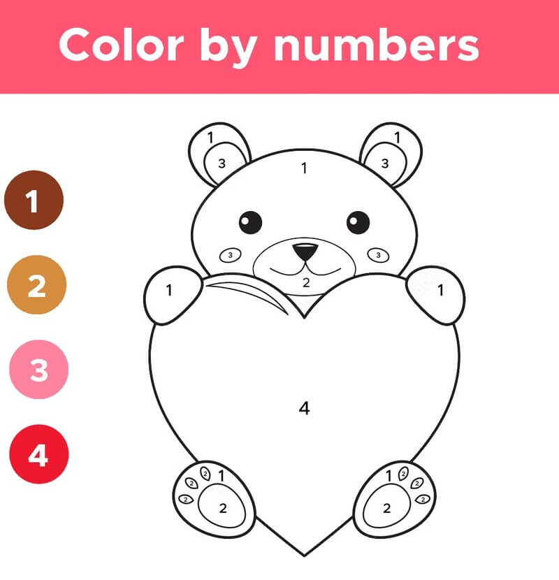 Ours avec coeur coloriage magique