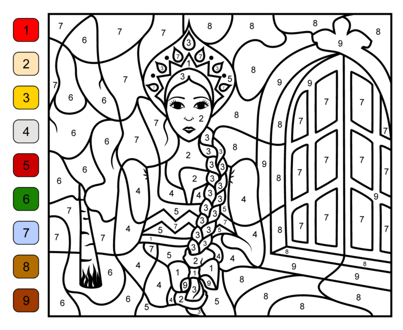 Princesse aux tresses coloriage magique