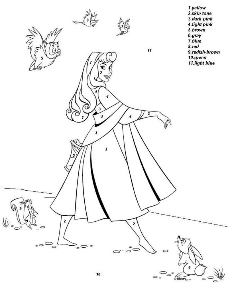 Princesse et oiseau coloriage magique