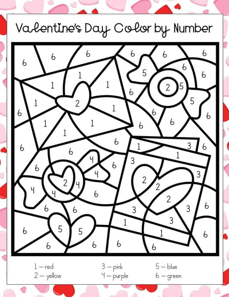 Coloriage Magique Valentine’s day color by number