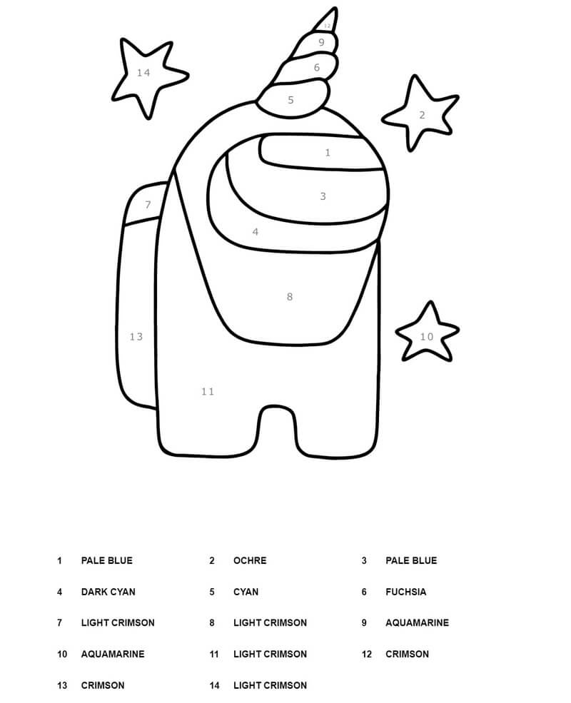 Among Us avec une corne de licorne Coloriage Magique