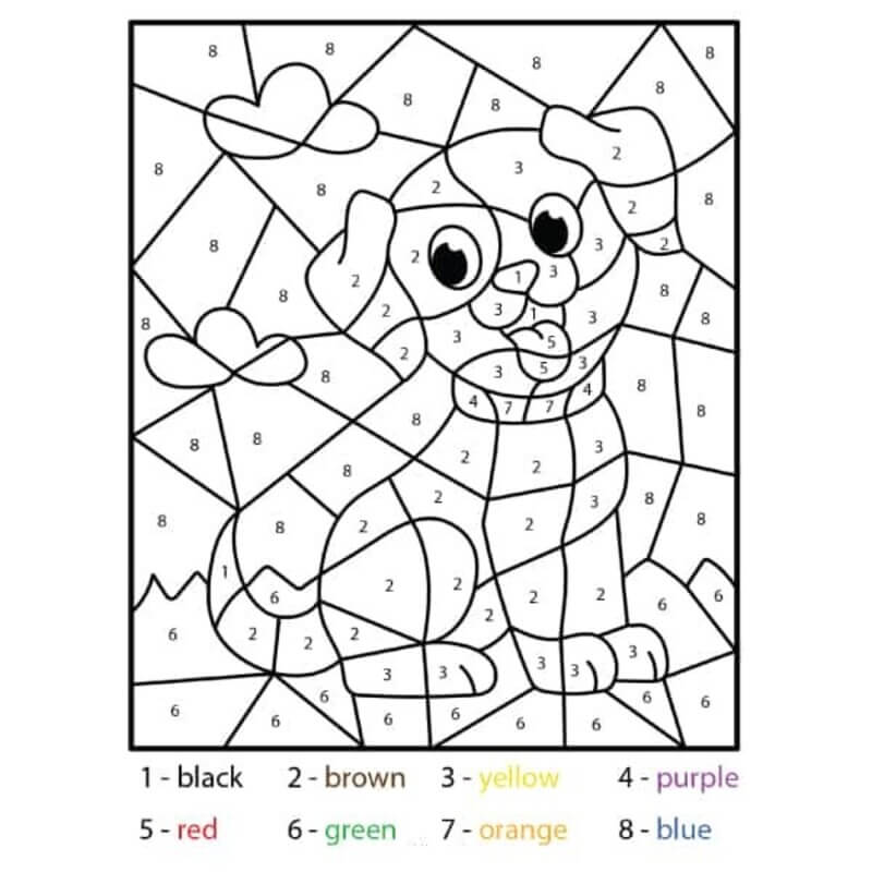 Chiot souriant à colorier par numéro