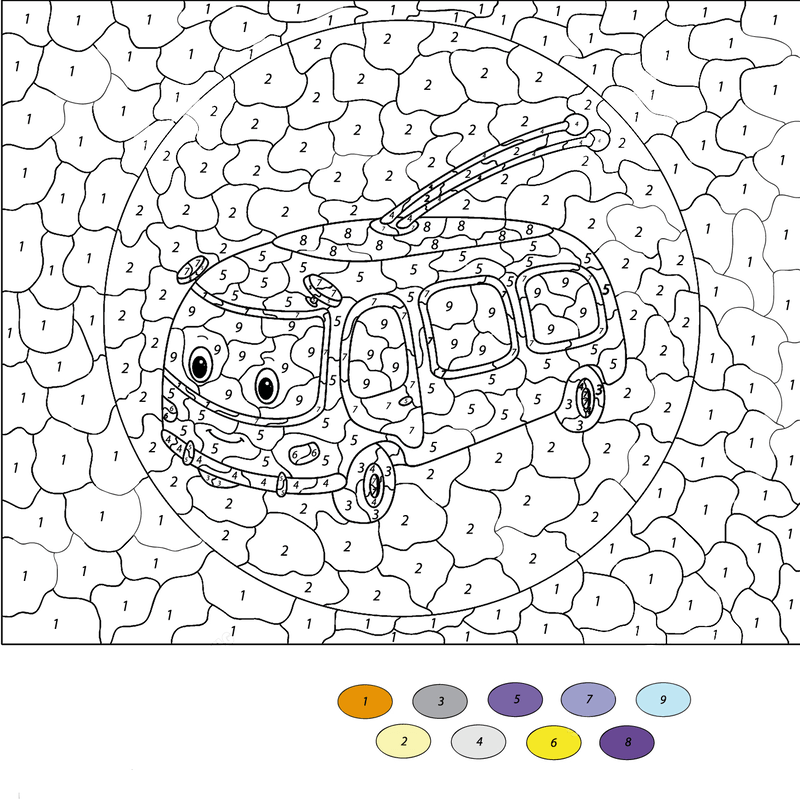 Feu de circulation et voiture drôle à colorier par numéro