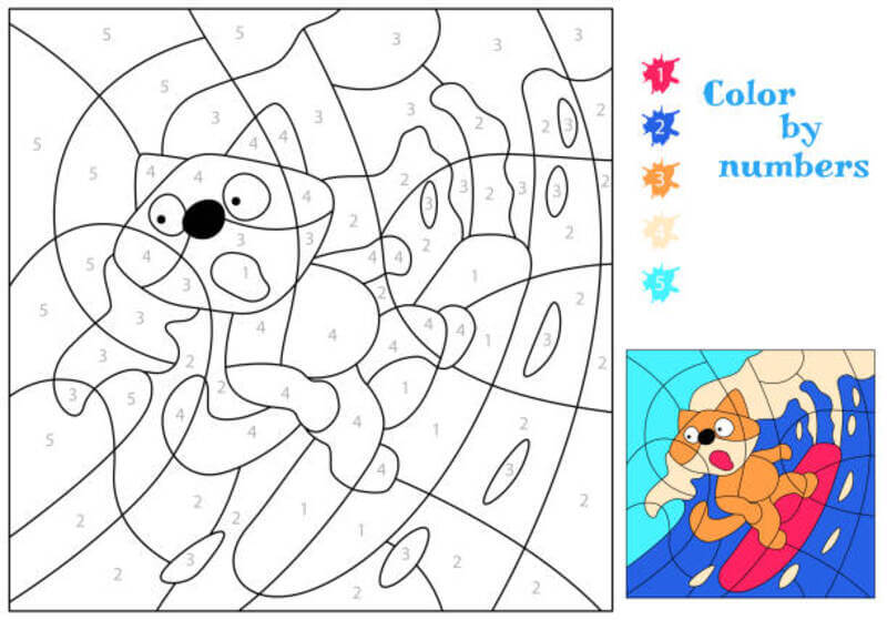 Le loup fait du surf coloriage magique