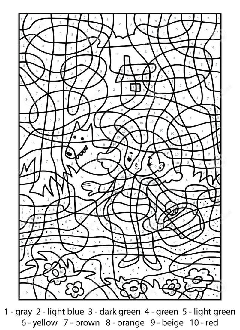 Le Petit Chaperon rouge et le méchant loup coloriage magique