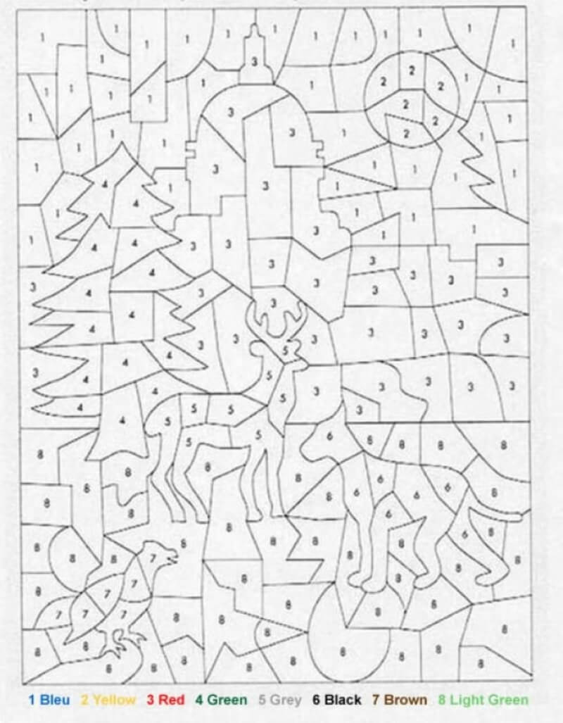 Loup et autres animaux coloriage magique