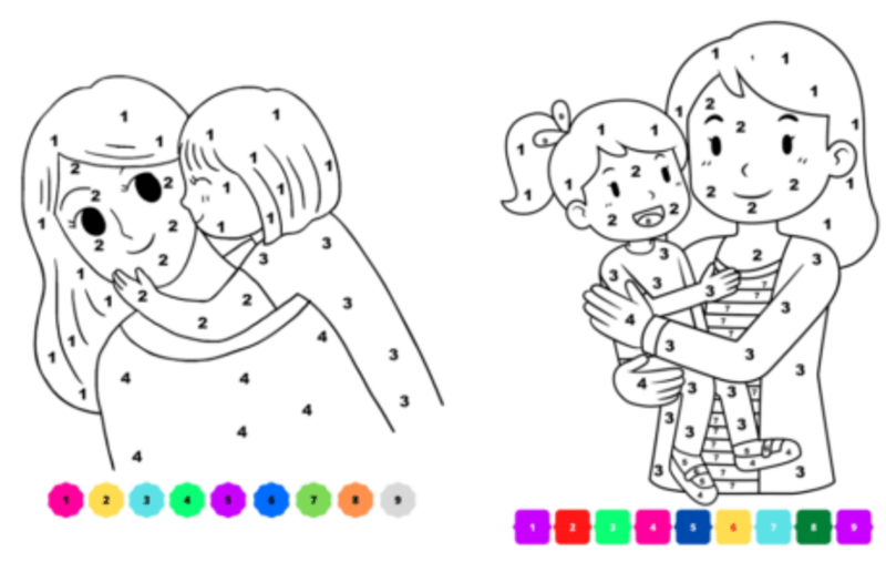 Maman adorable et sa fille coloriage magique
