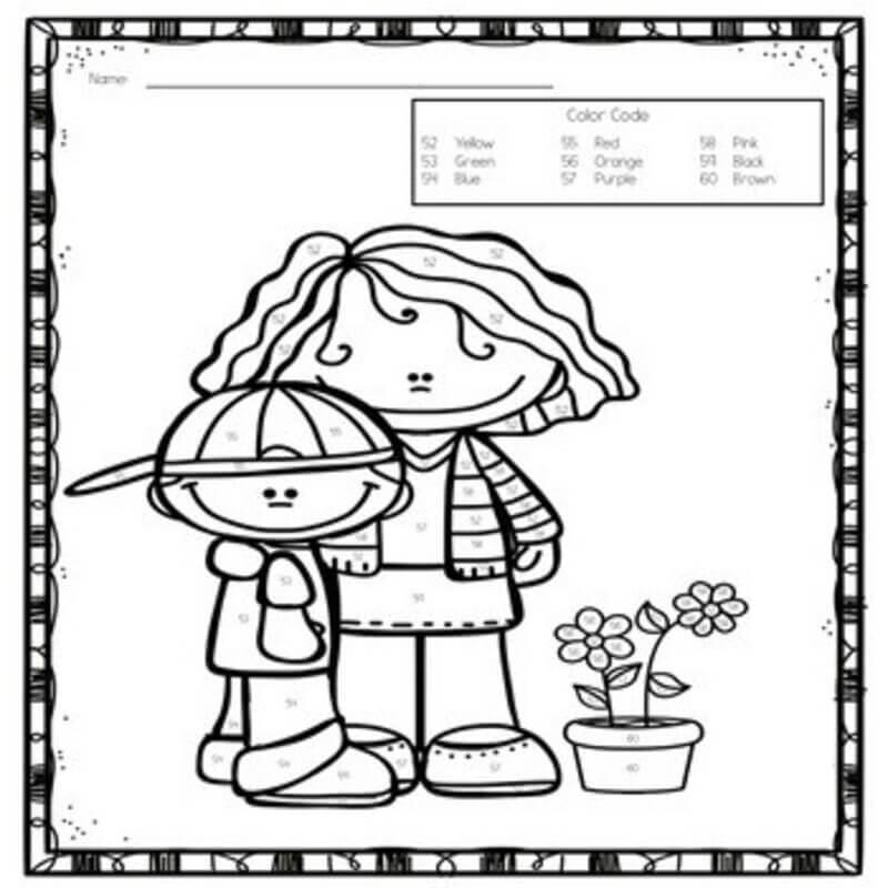 Mère et son fils coloriage magique