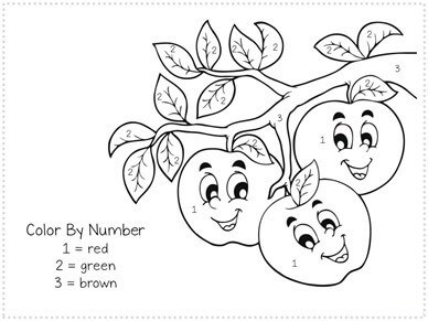 Trois pommes sur le pommier Coloriage magique
