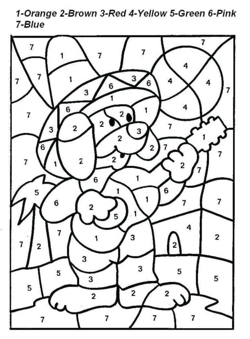 Un chiot jouant de la guitare coloriage magique