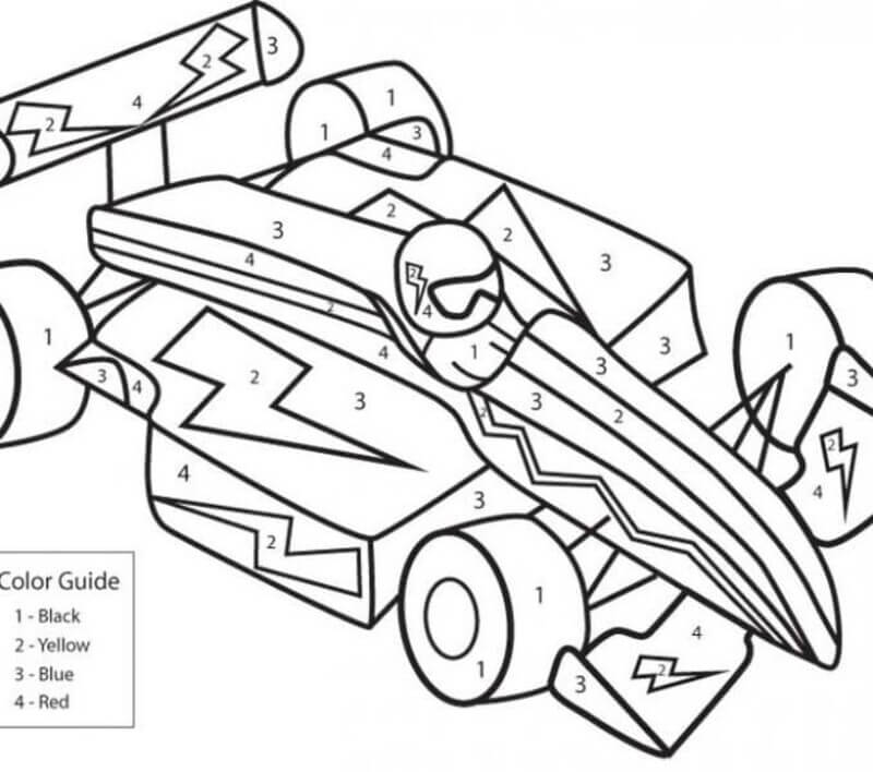 Voiture de course avec une bonne vitesse coloriage magique