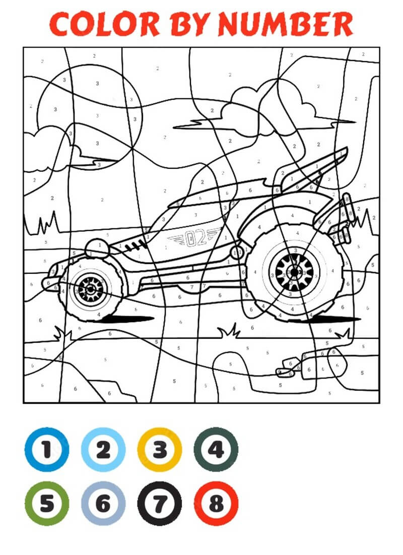 Voiture de course bleue coloriage magique