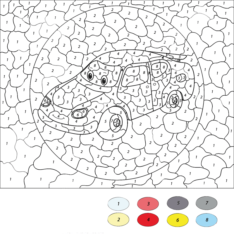 Voiture de course de dessin animé coloriage magique