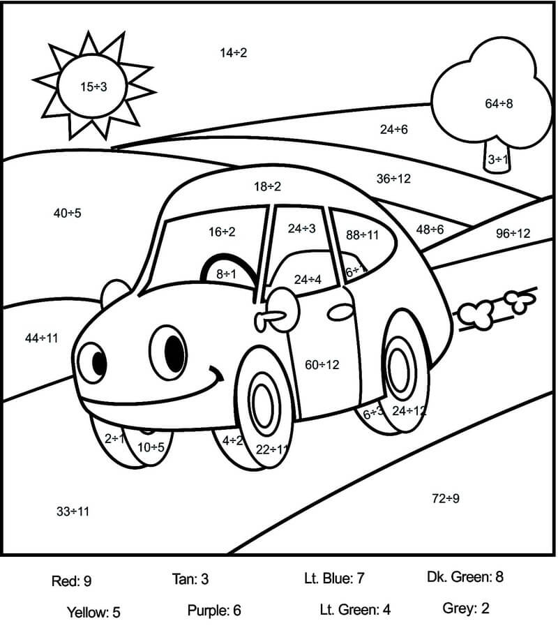 Voiture de dessin animé souriante coloriage magique