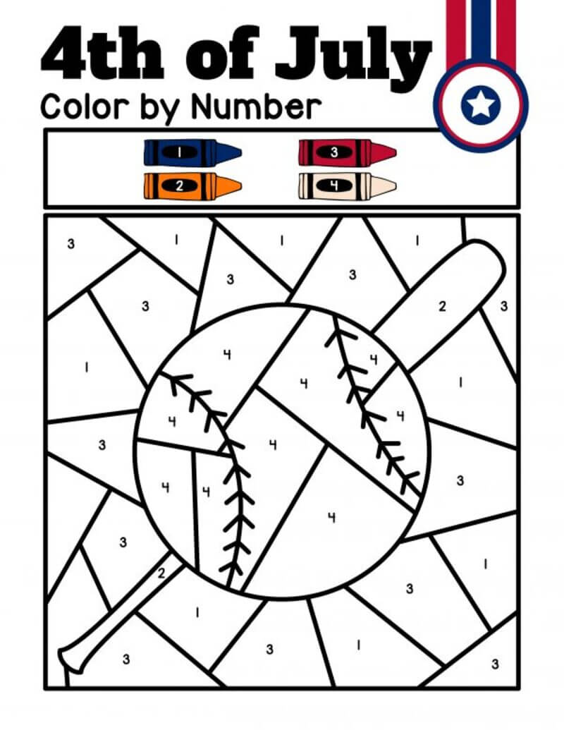 4 Juillet Base-ball coloriage magique