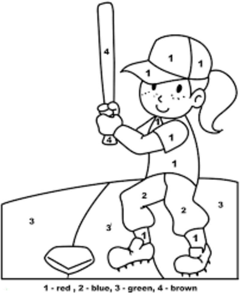 Bonne fille jouant au baseball coloriage magique
