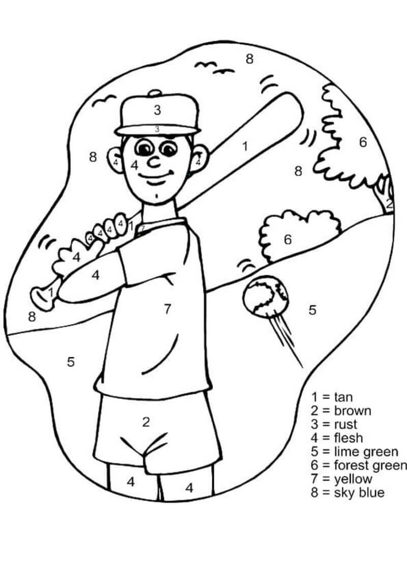 Easy Baseball color by number
