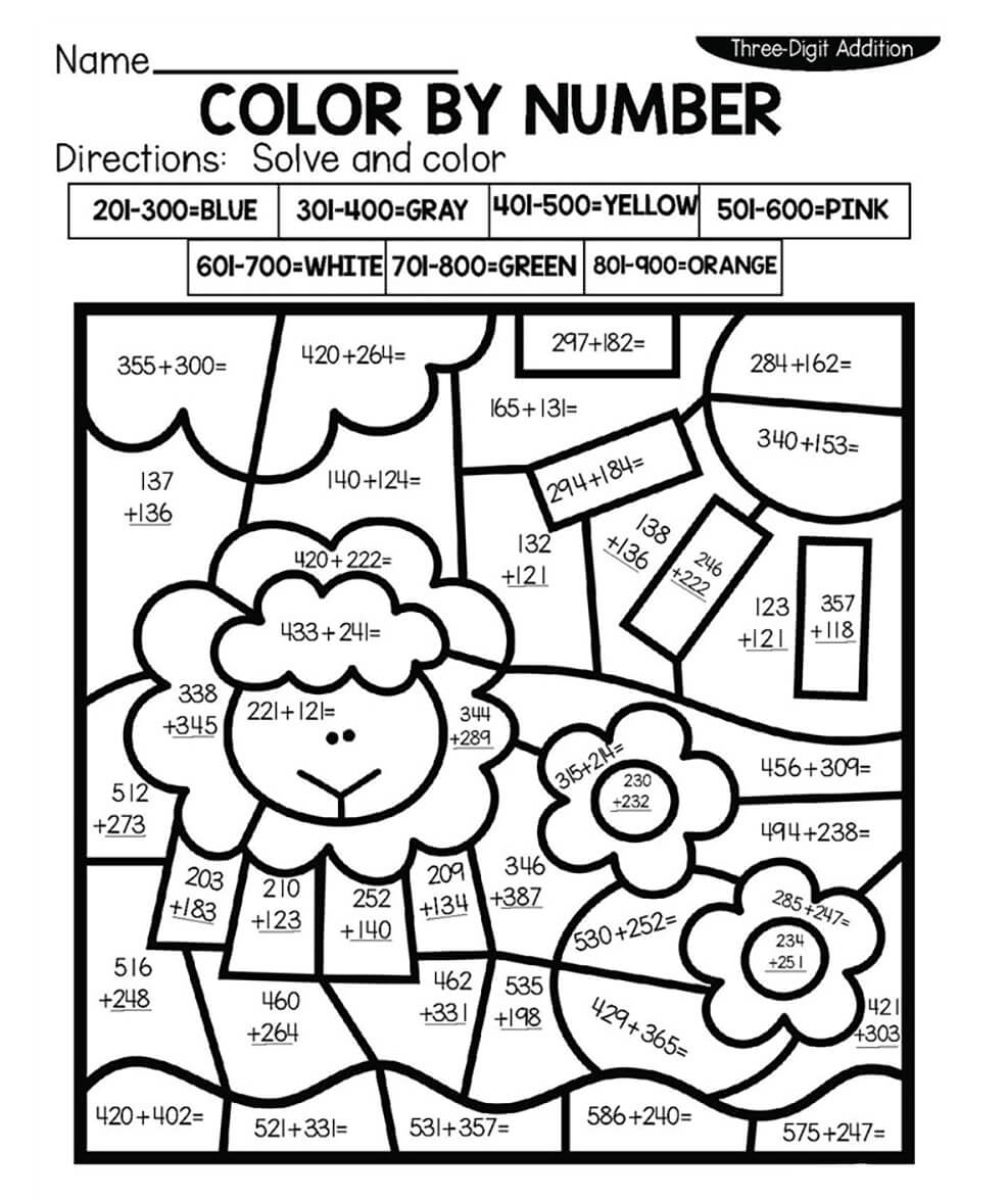Addition à 3 chiffres Mouton Coloriage Magique Mouton