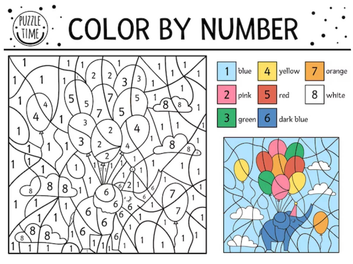 Coloriage d'éléphant par numéro par Puzzle Time
