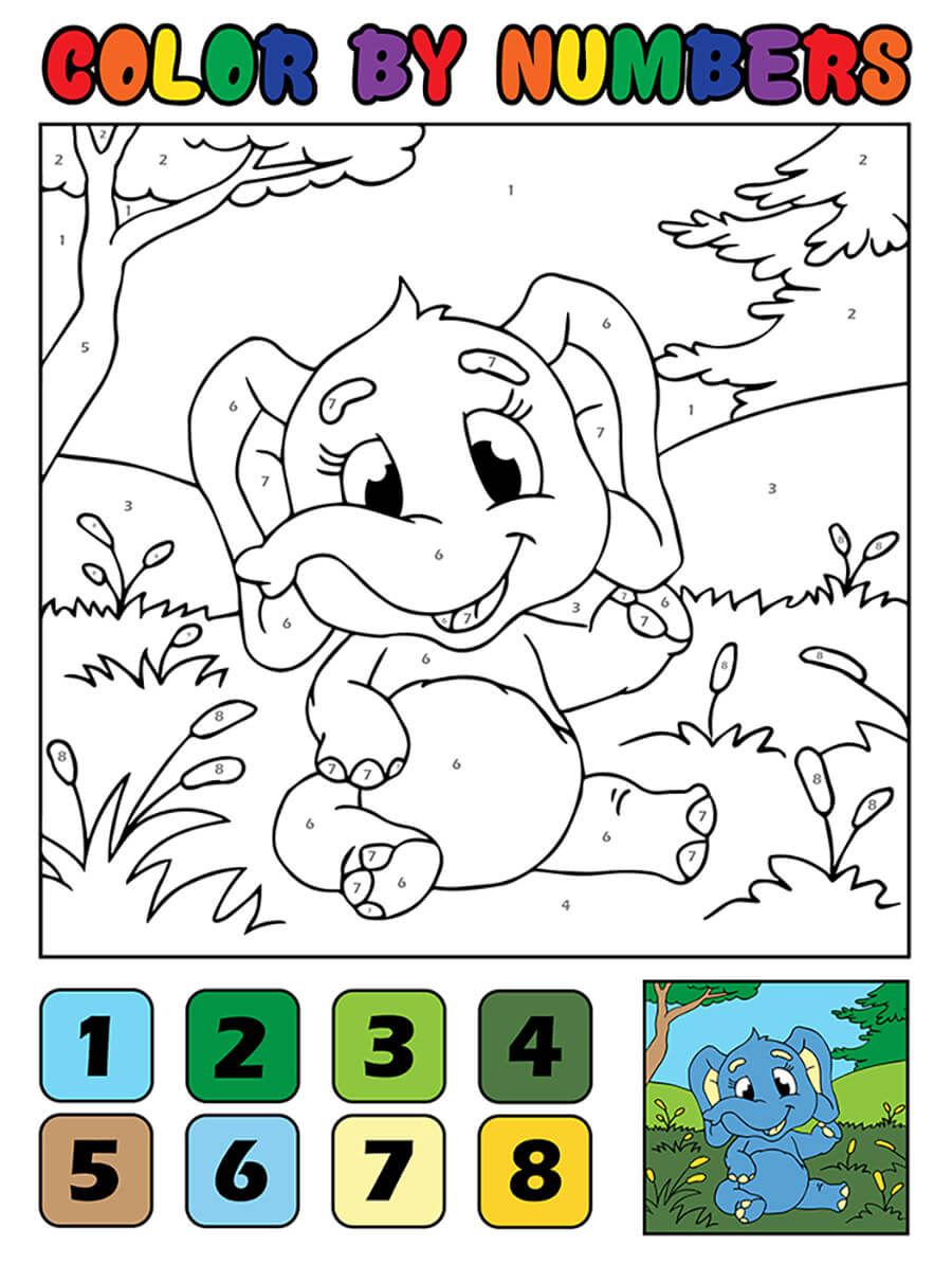 Coloriage magique éléphant - Fiche d'exercices gratuite