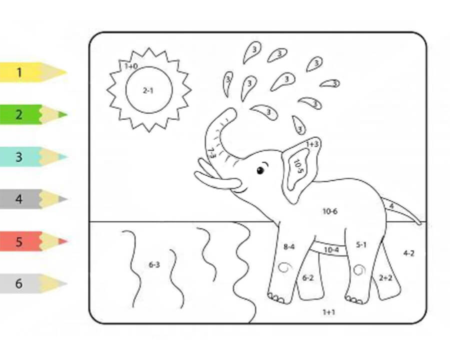 Coloriage Magique Éléphant par mathématiques simples