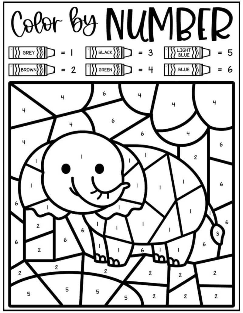 Facile Éléphant Coloriage Magique