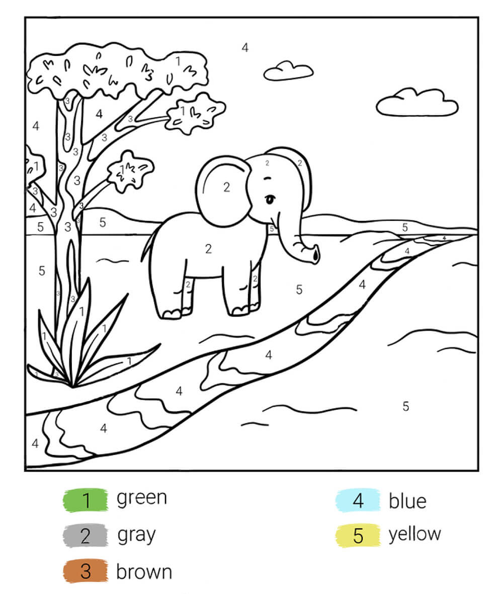 Éléphant dans la forêt coloriage magique