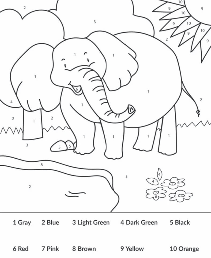 Éléphant heureux coloriage magique