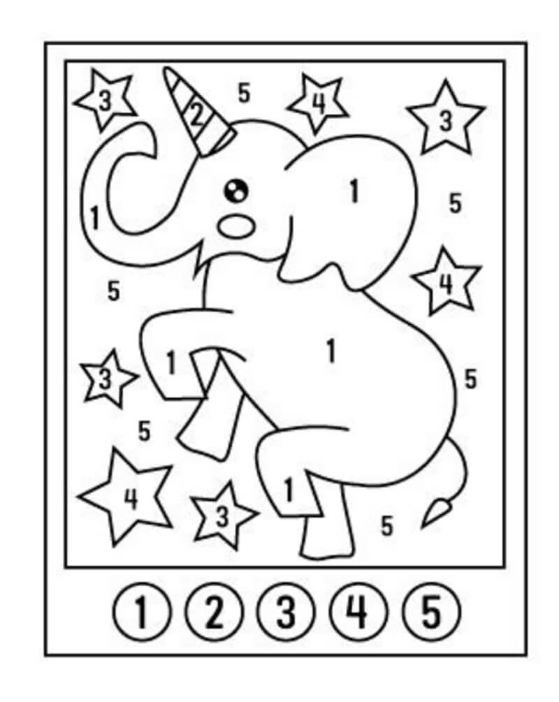 Éléphant Licorne Coloriage Magique