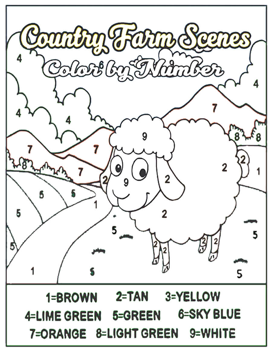 Moutons dans une ferme de campagne coloriage magique