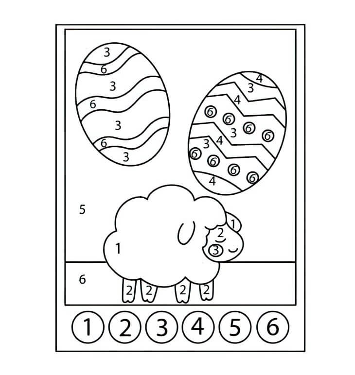 Moutons et œufs de Pâques Coloriage Magique