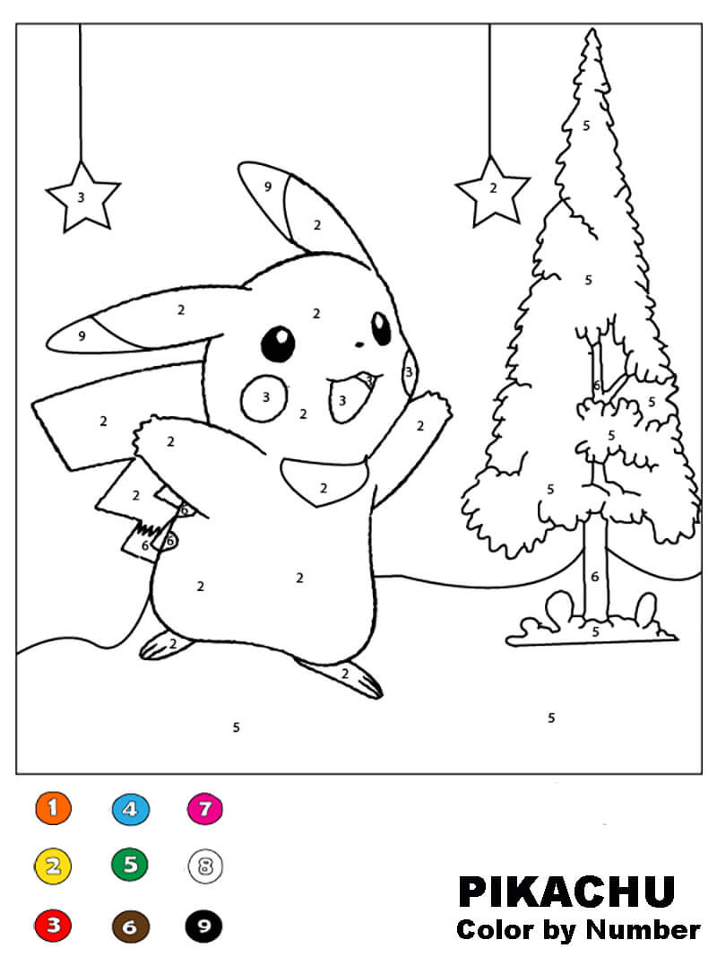 Pikachu et le sapin de Noël coloriage magique