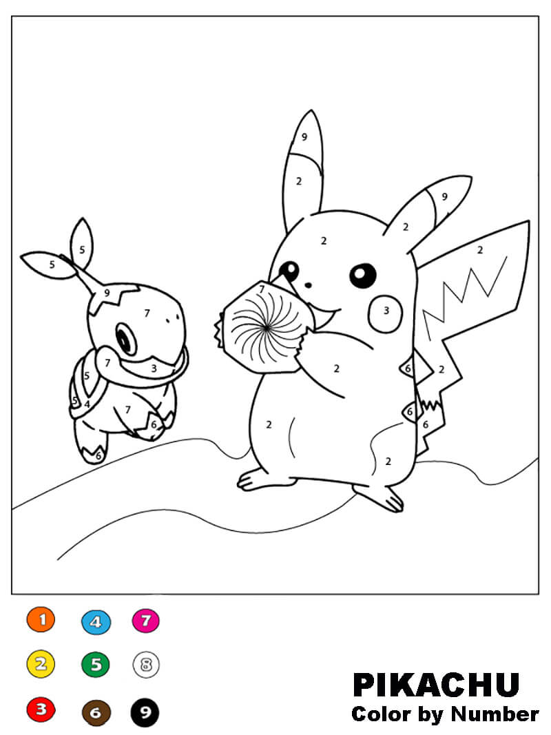 Pikachu et Tortipouss coloriage magique