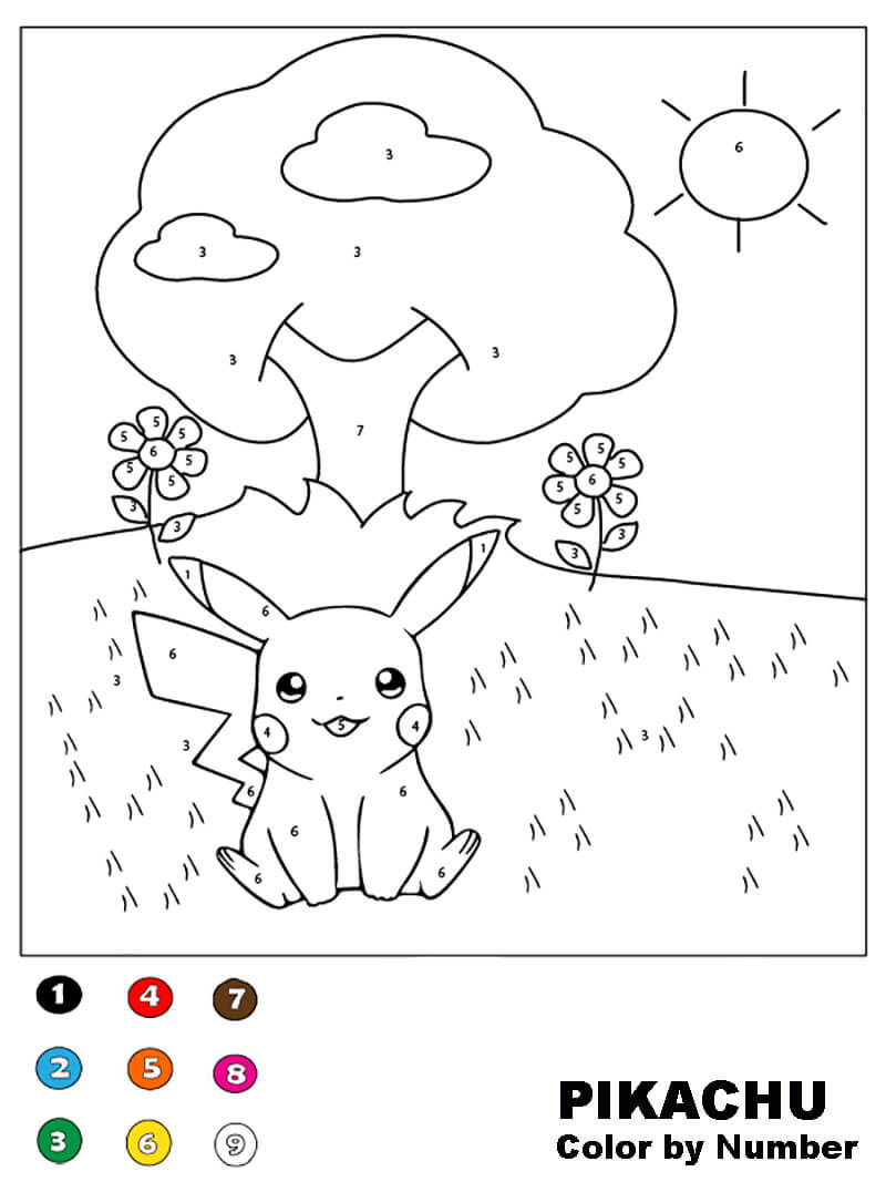 Pikachu sur l'herbe coloriage magique