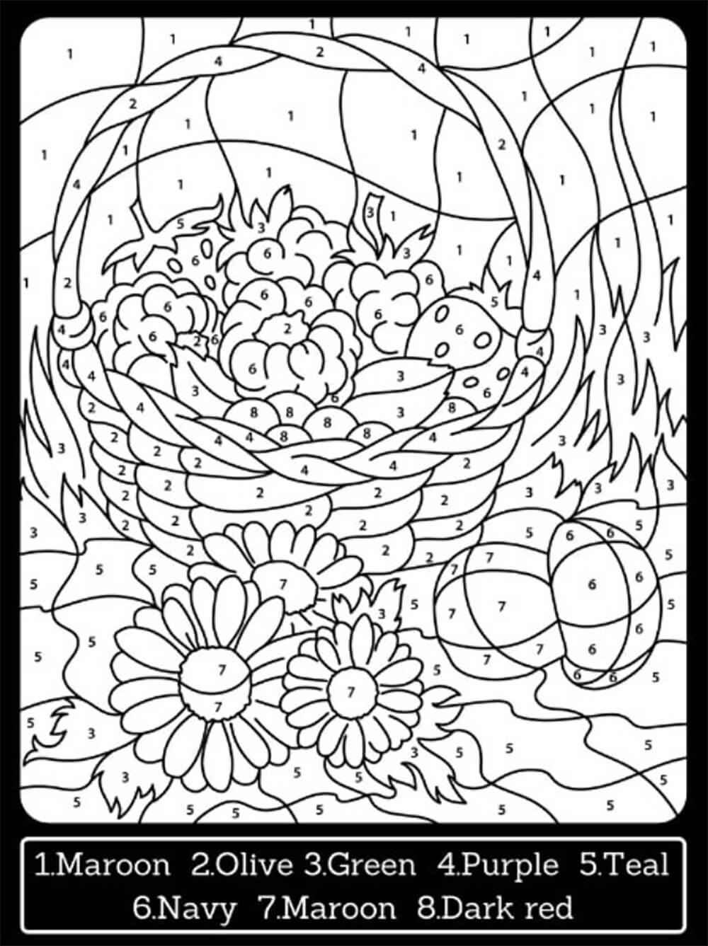 Corbeille de fruits Coloriage magique