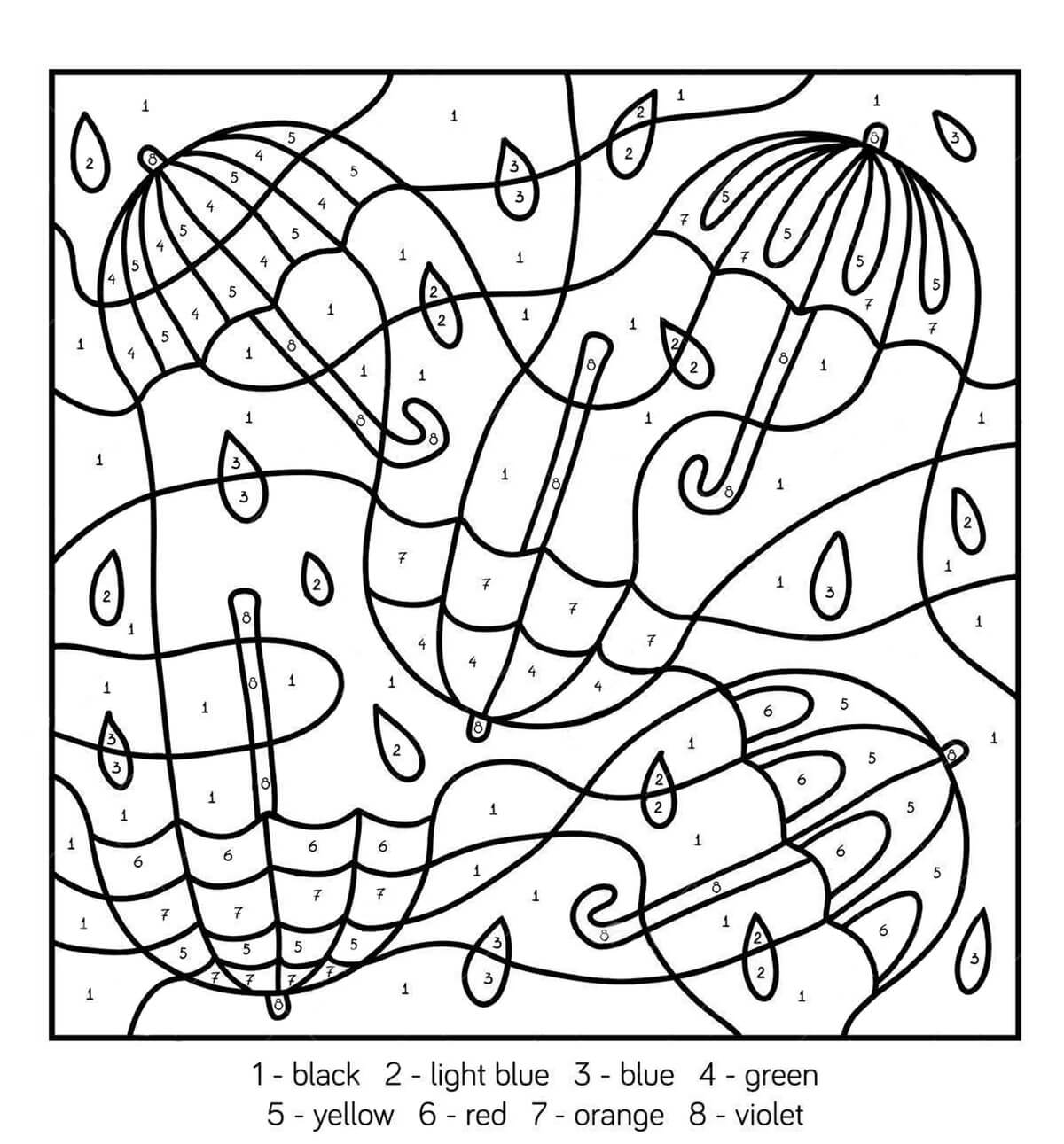 Deux parapluies coloriage magique