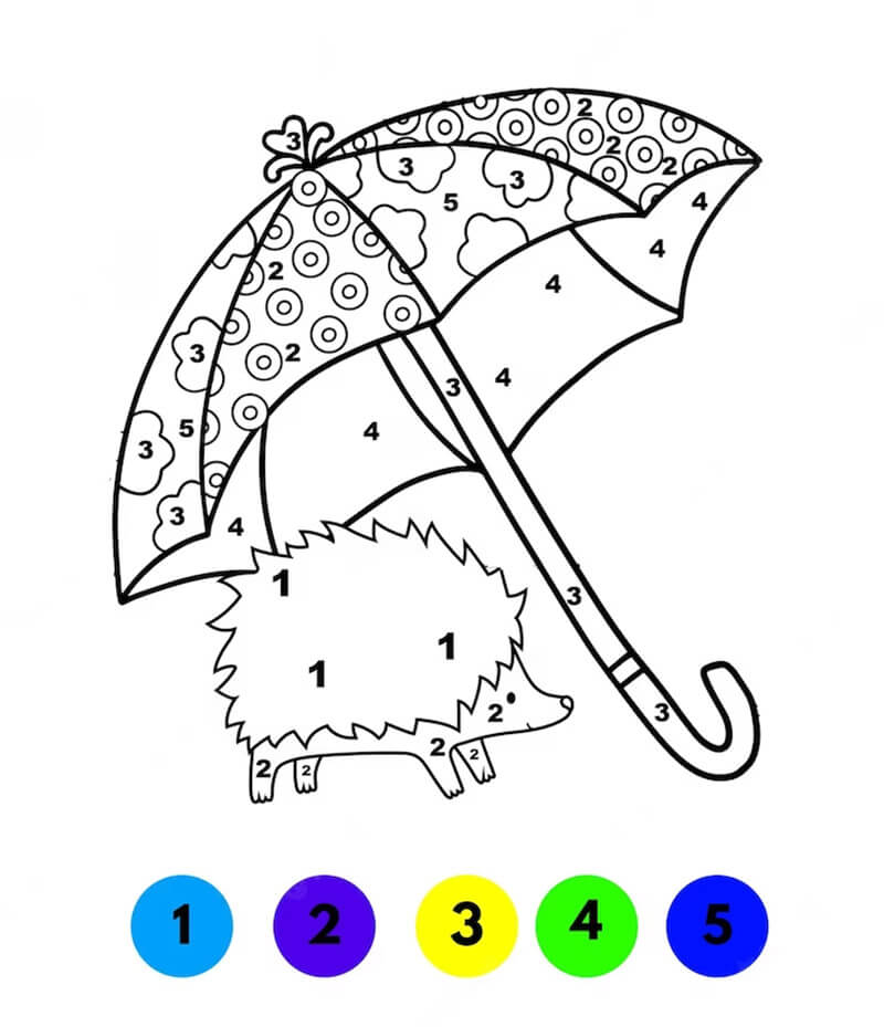 Parapluie et hérisson coloriage magique