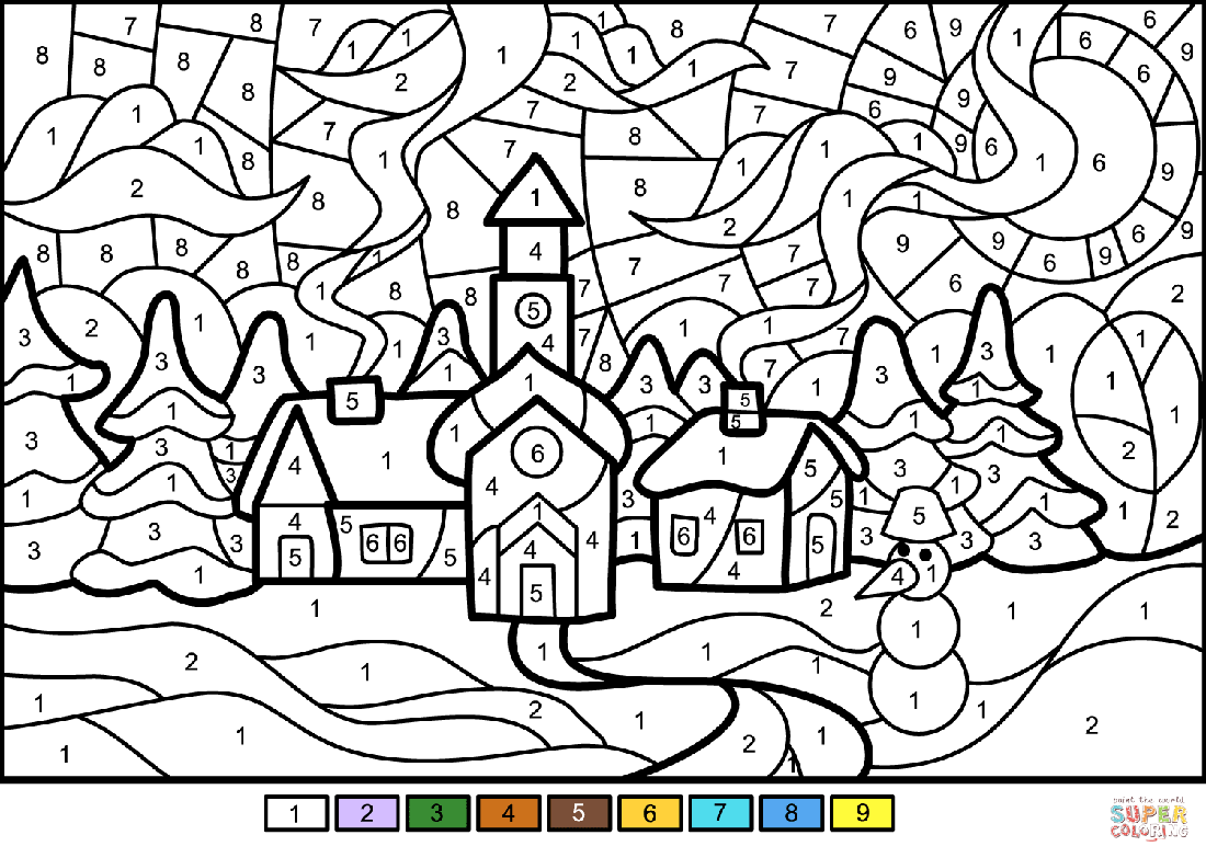 Paysage en hiver Coloriage Magique