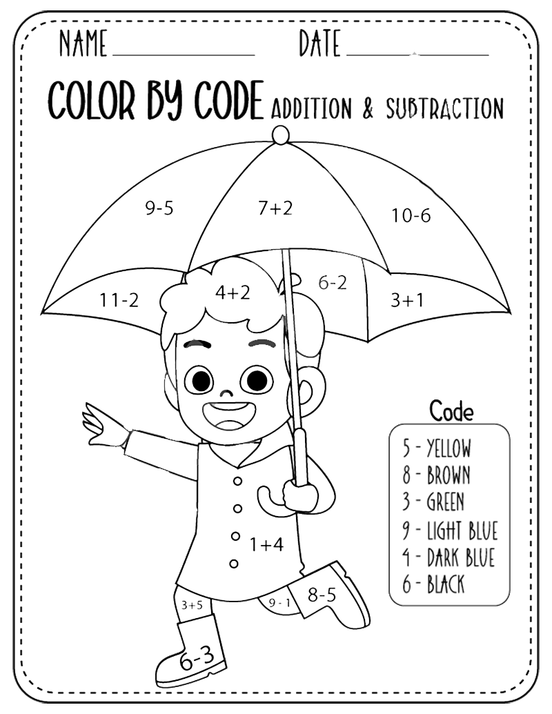 Un garçon avec un parapluie colorié par Math