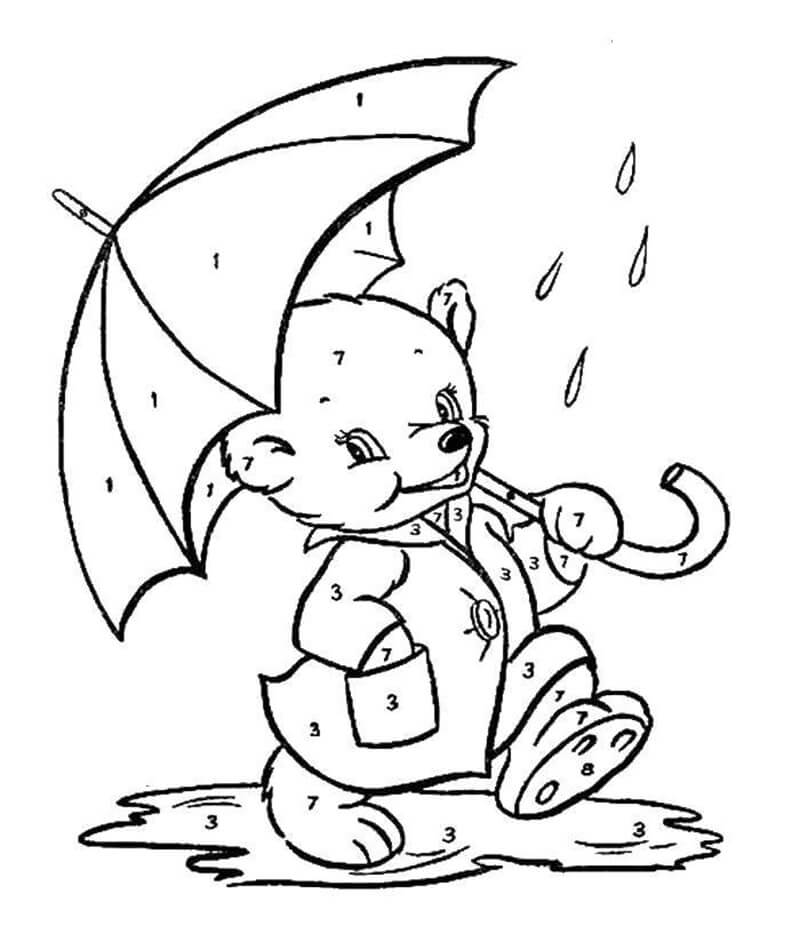 Un ours avec un parapluie Coloriage Magique
