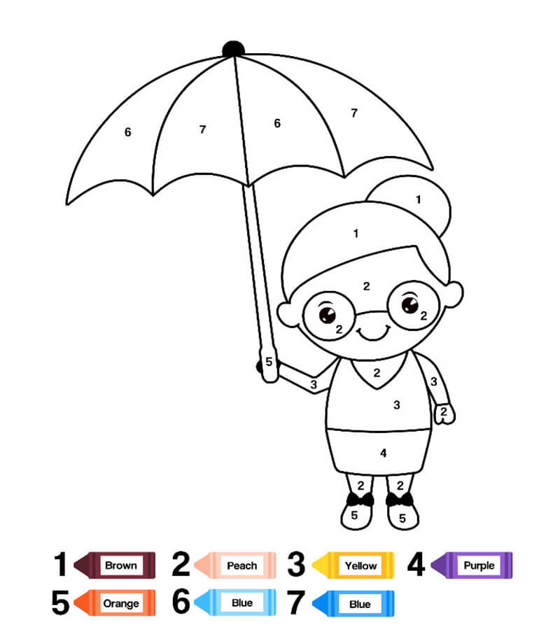 Une femme tenant un parapluie Coloriage magique