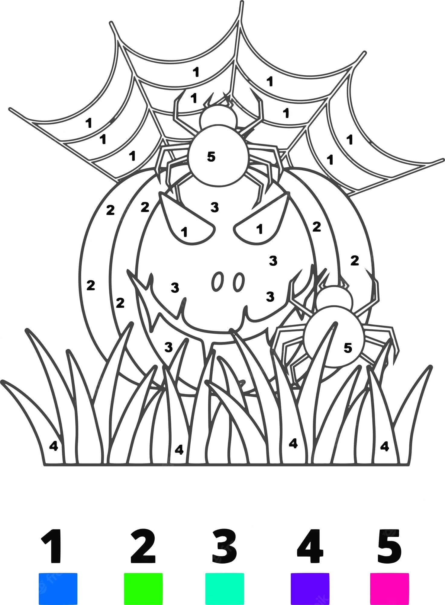 Araignées d'Halloween avec citrouille Coloriage Magique