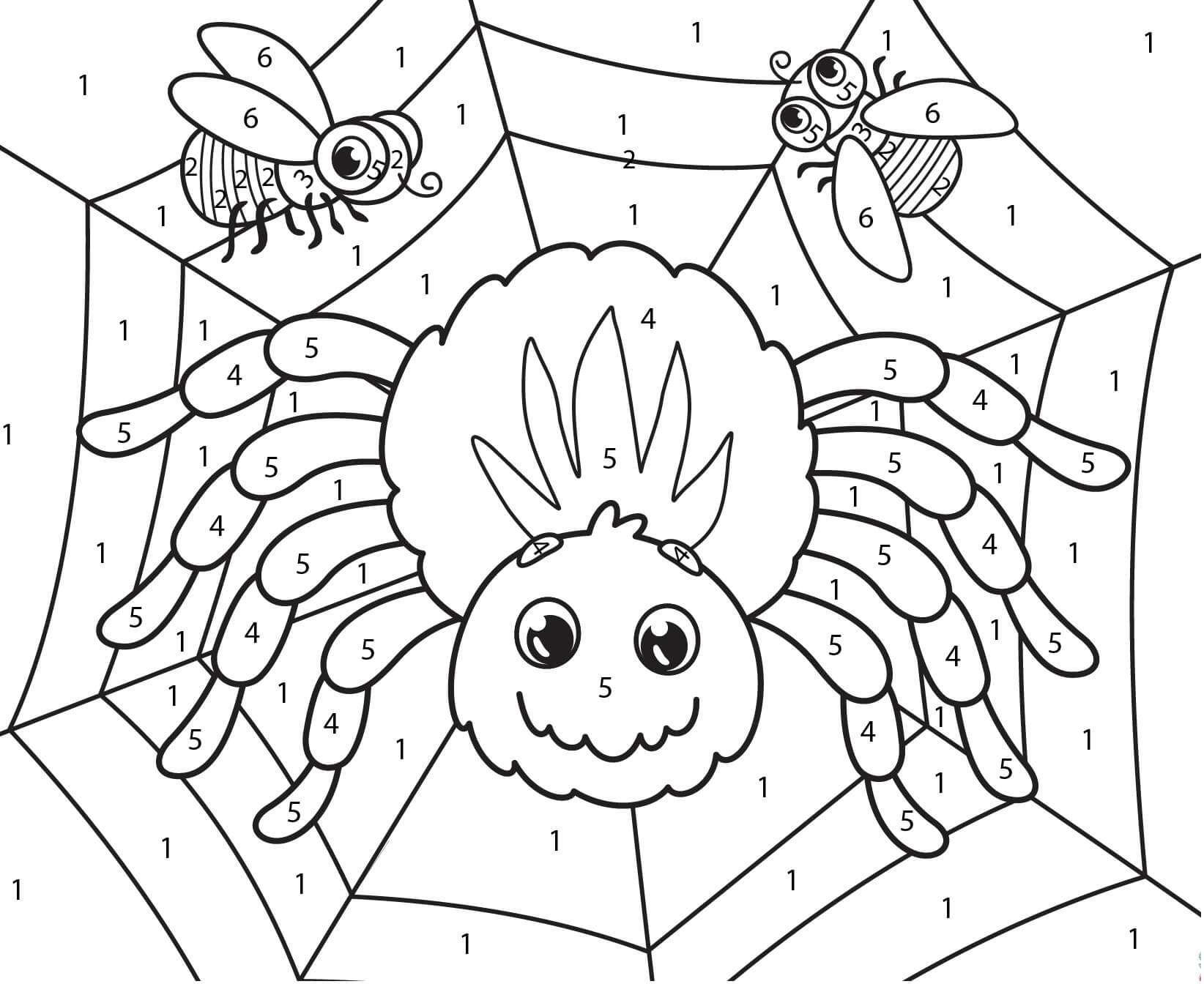 Coloriage numéroté d'araignées et d'abeilles