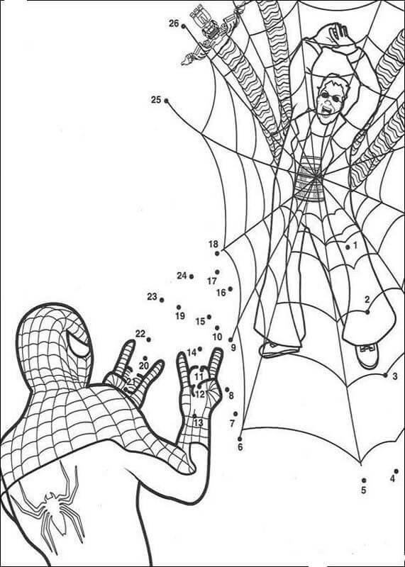 Coloriage numéroté Spiderman contre Dr Octopus