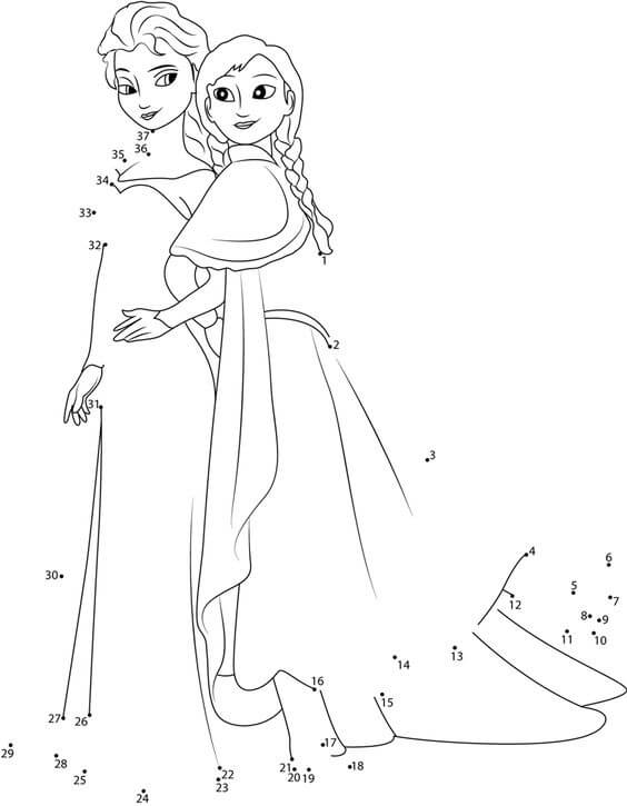 Anna étreignant Elsa coloriage magique