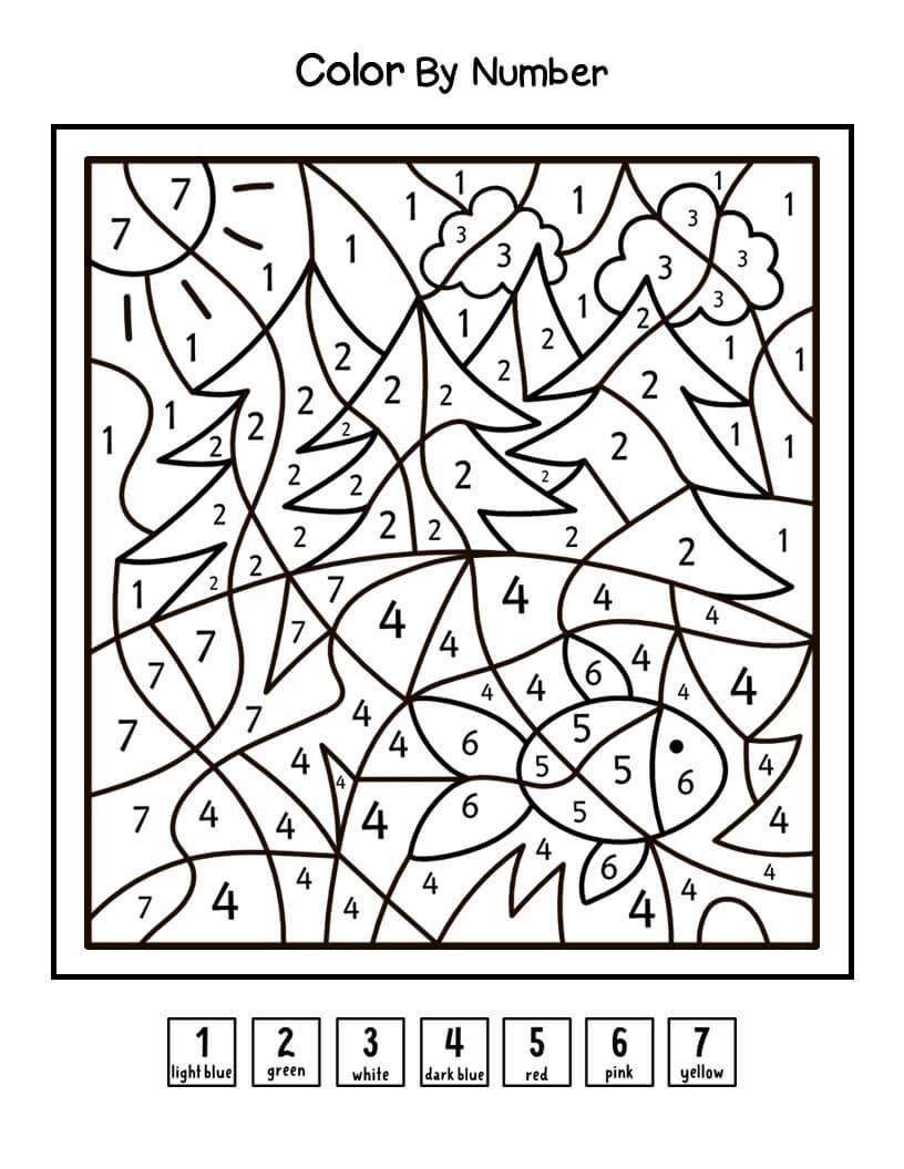 Arbre en camping coloriage magique