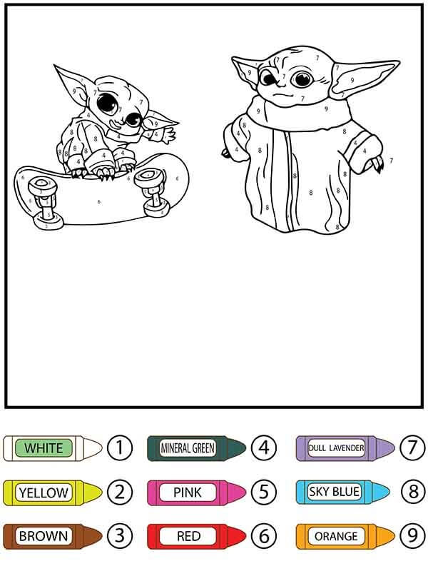 Bébé Yoda en patinage sur Star Wars Coloriage magique