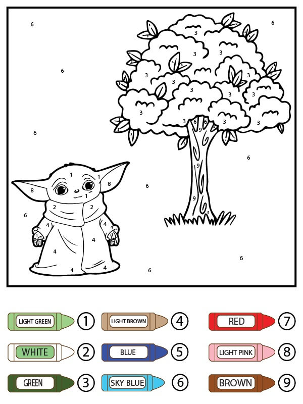 Bébé Yoda et l'arbre Coloriage magique